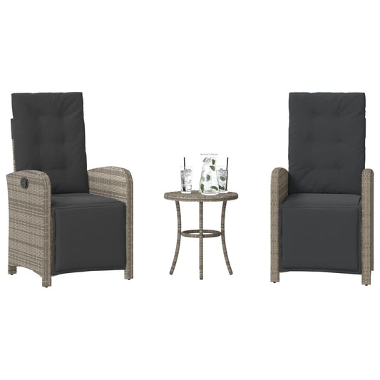 Set da Bistrò 3 pz con Cuscini Grigio in Polyrattan