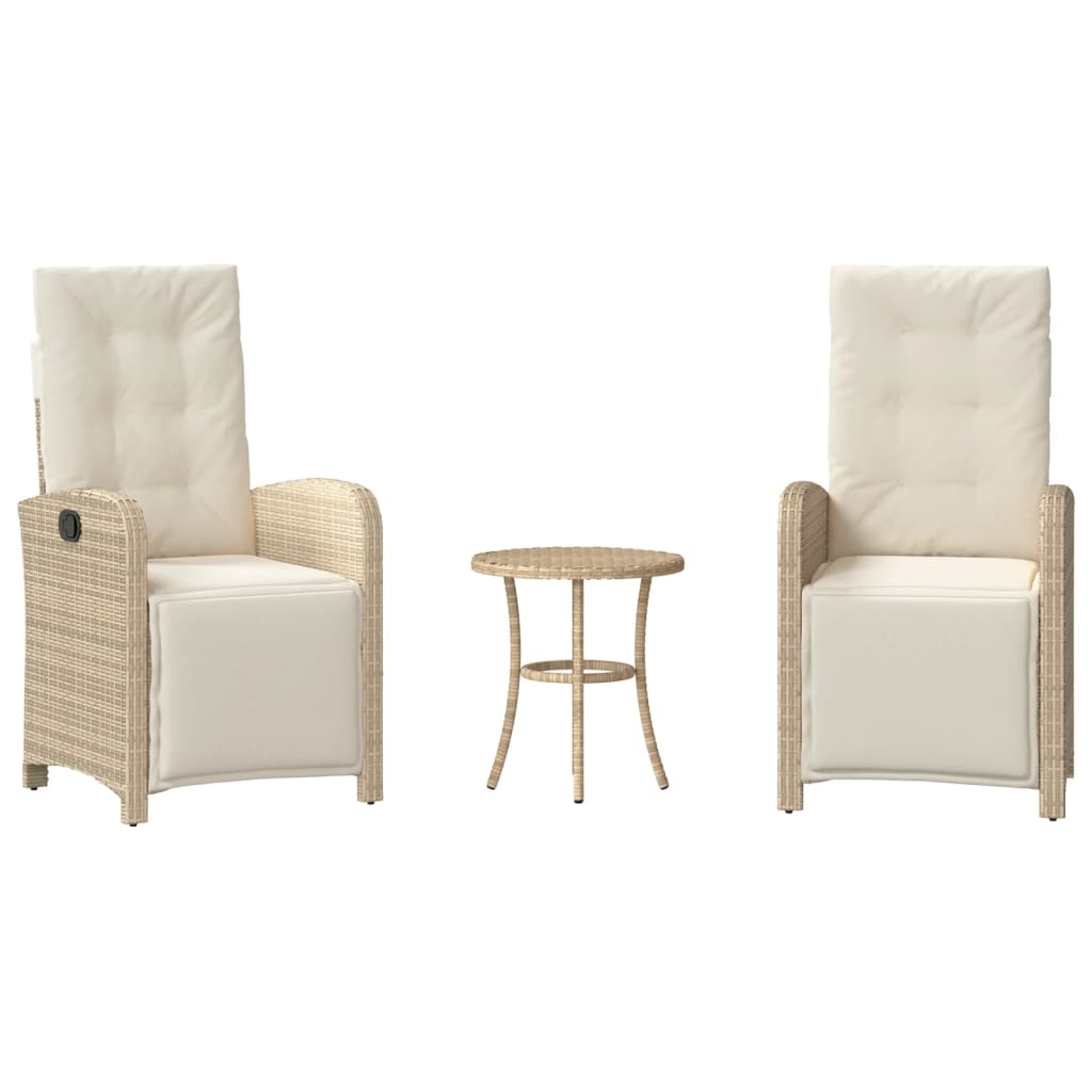 Set da Bistrò 3 pz con Cuscini Beige in Polyrattan