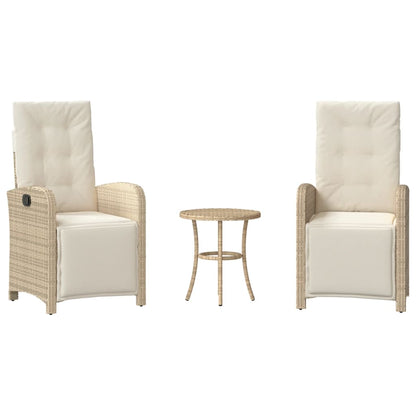 Set da Bistrò 3 pz con Cuscini Beige in Polyrattan