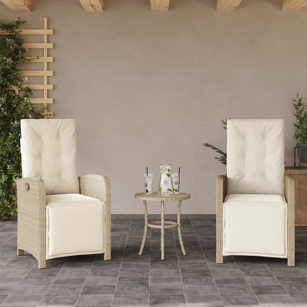 Set da Bistrò 3 pz con Cuscini Beige in Polyrattan