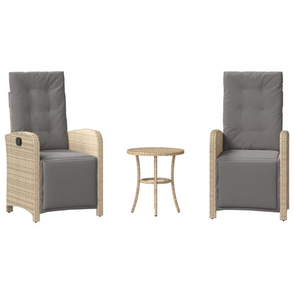 Set da Bistrò 3 pz con Cuscini Beige Misto in Polyrattan