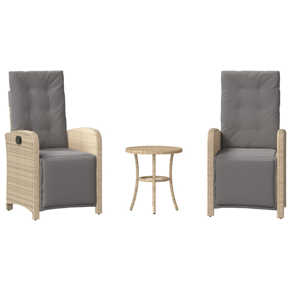 Set da Bistrò 3 pz con Cuscini Beige Misto in Polyrattan