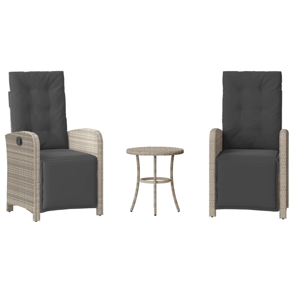 Set da Bistrò 3 pz con Cuscini Grigio Chiaro in Polyrattan