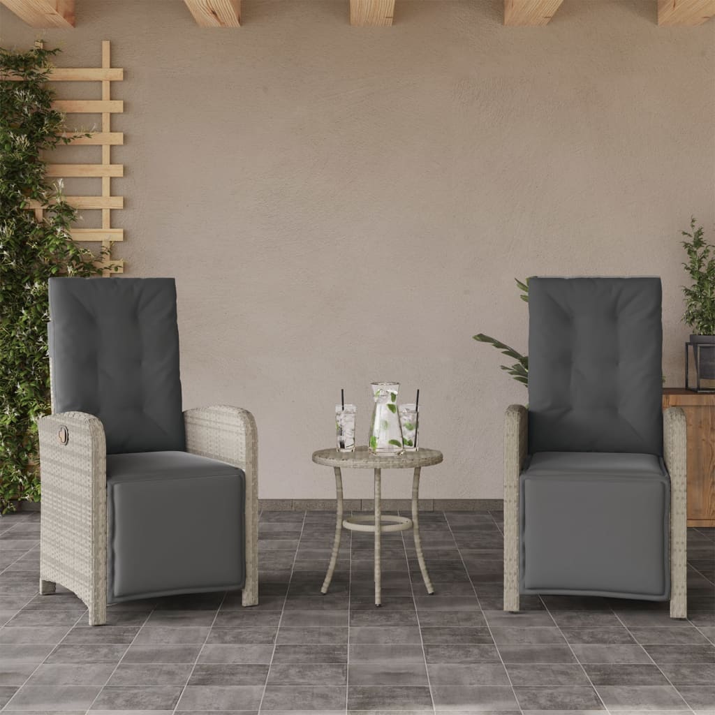 Set da Bistrò 3 pz con Cuscini Grigio Chiaro in Polyrattan