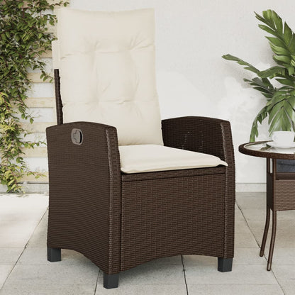 Sedia Reclinabile da Giardino con Cuscini Marrone in Polyrattan - homemem39