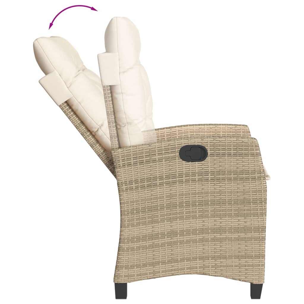 Sedia Reclinabile da Giardino con Cuscini Beige in Polyrattan