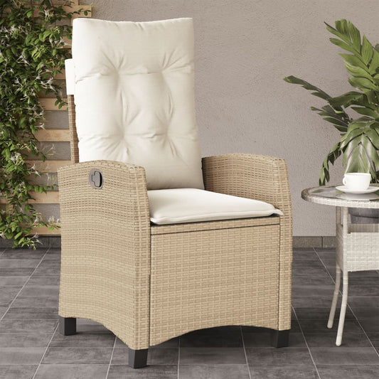 Reclining Garden Chair with Beige Cushions in Polyrattan