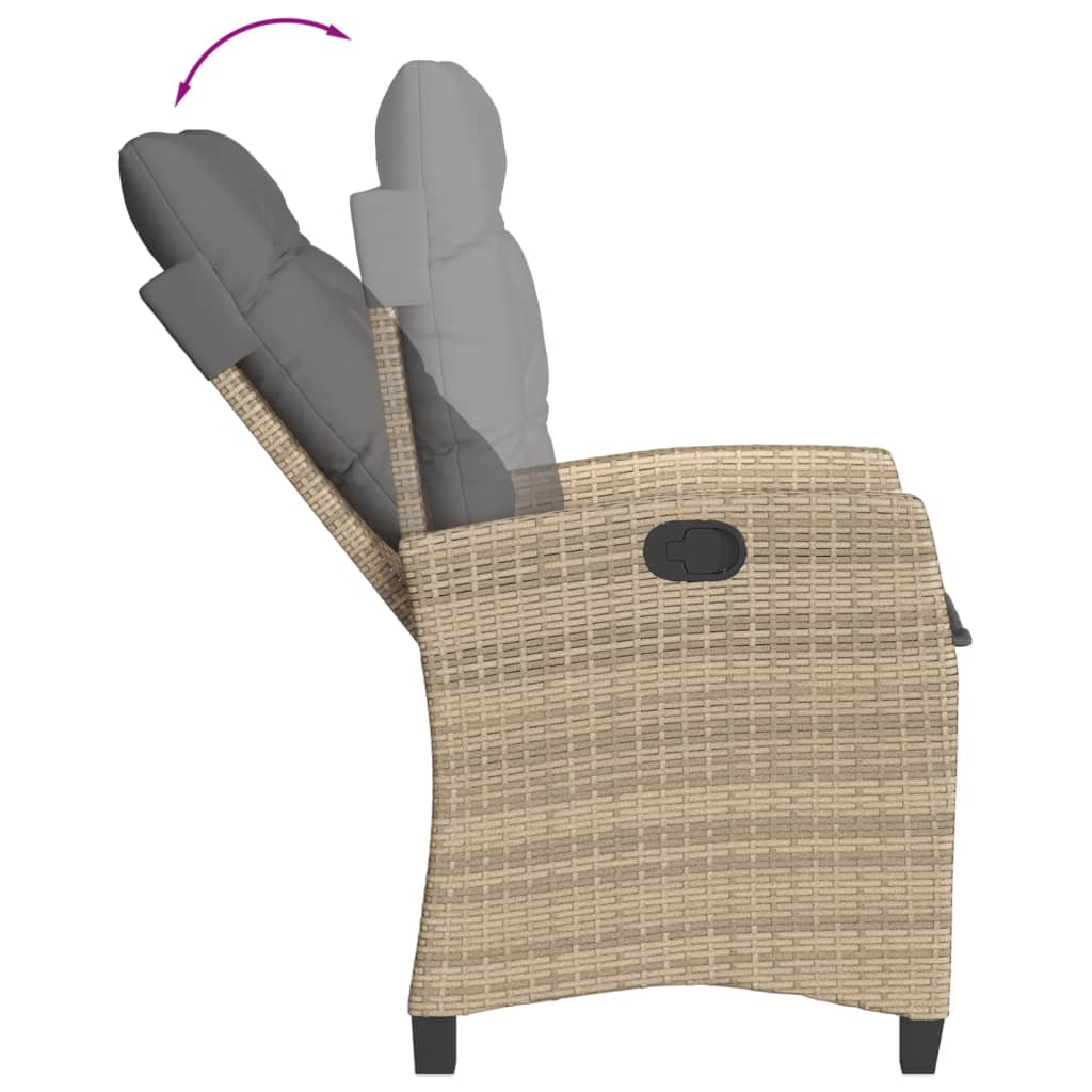 Sedia Reclinabile Giardino con Cuscini Beige Misto Polyrattan