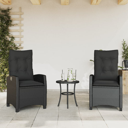 Sedie Reclinabili da Giardino 2 pz con Cuscini Nero Polyrattan