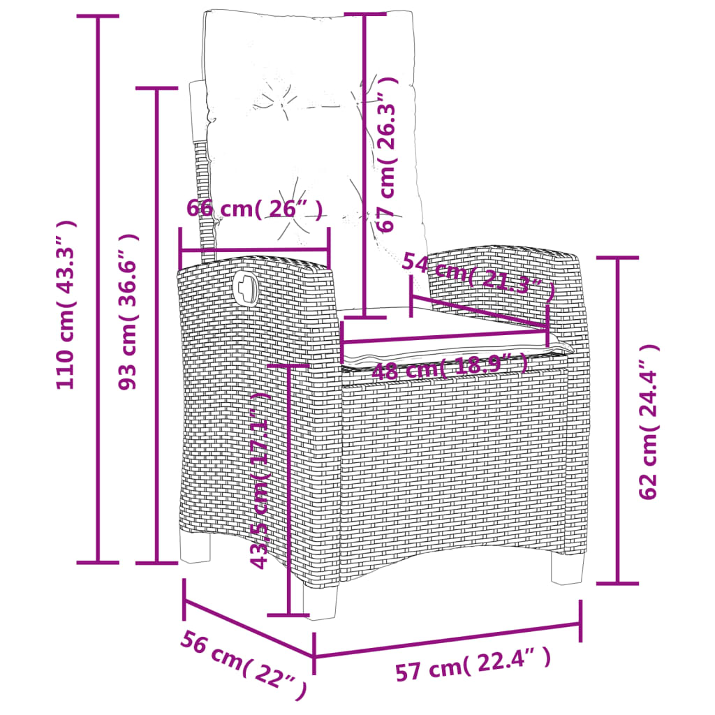 Sedie Reclinabili Giardino 2pz con Cuscini Marrone Polyrattan