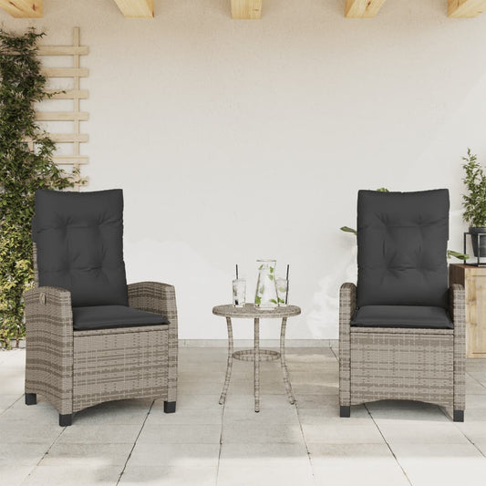 Sedie da Giardino Reclinabili 2 pz e Cuscini Grigio Polyrattan