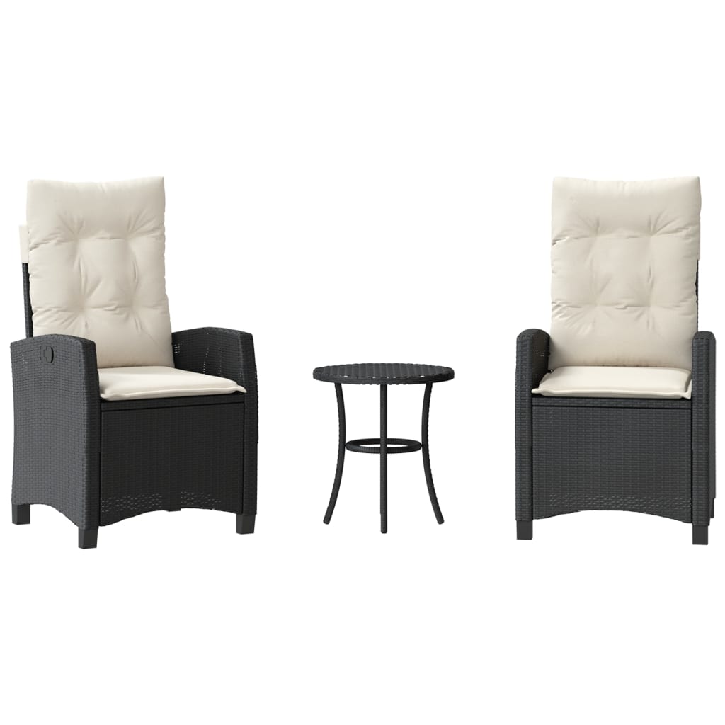 Set da Bistrò 3 pz con Cuscini Nero in Polyrattan