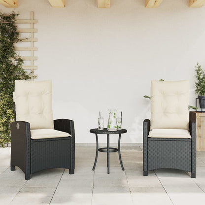 Set da Bistrò 3 pz con Cuscini Nero in Polyrattan