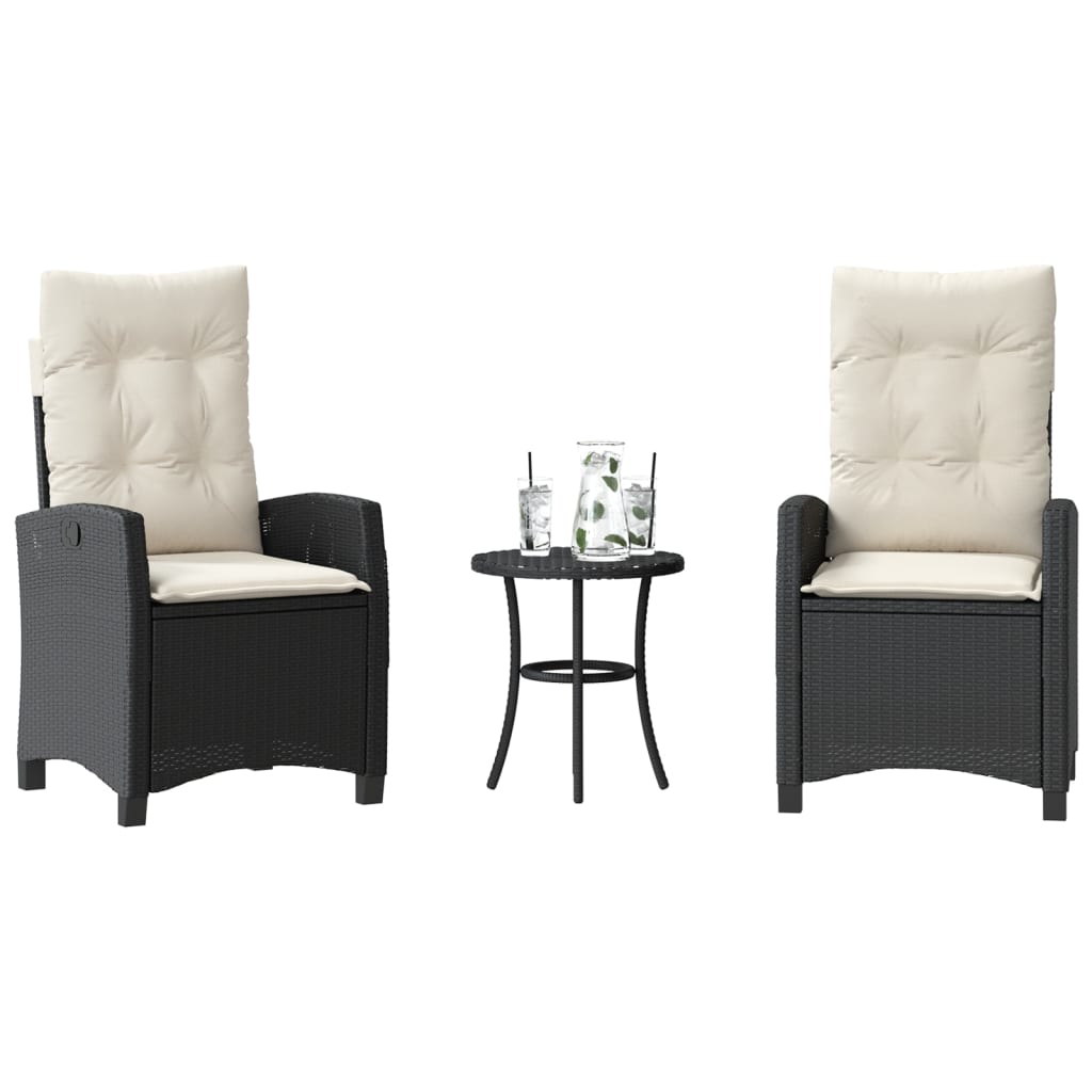 Set da Bistrò 3 pz con Cuscini Nero in Polyrattan