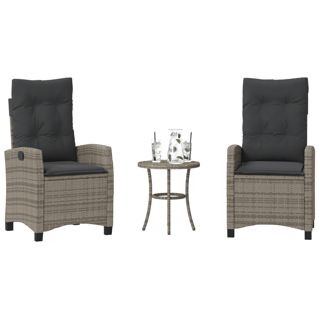 Set da Bistrò 3 pz con Cuscini Grigio in Polyrattan