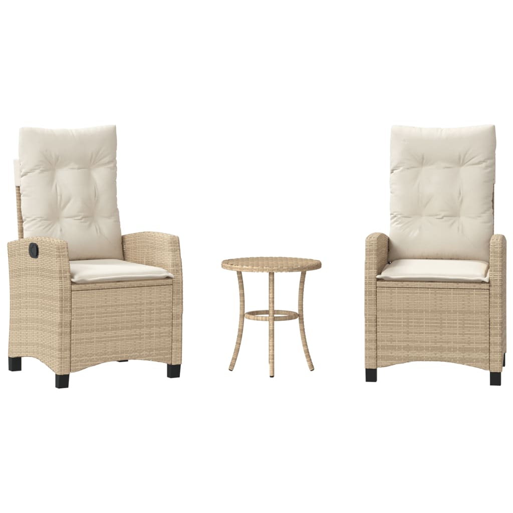Set da Bistrò 3 pz con Cuscini Beige in Polyrattan