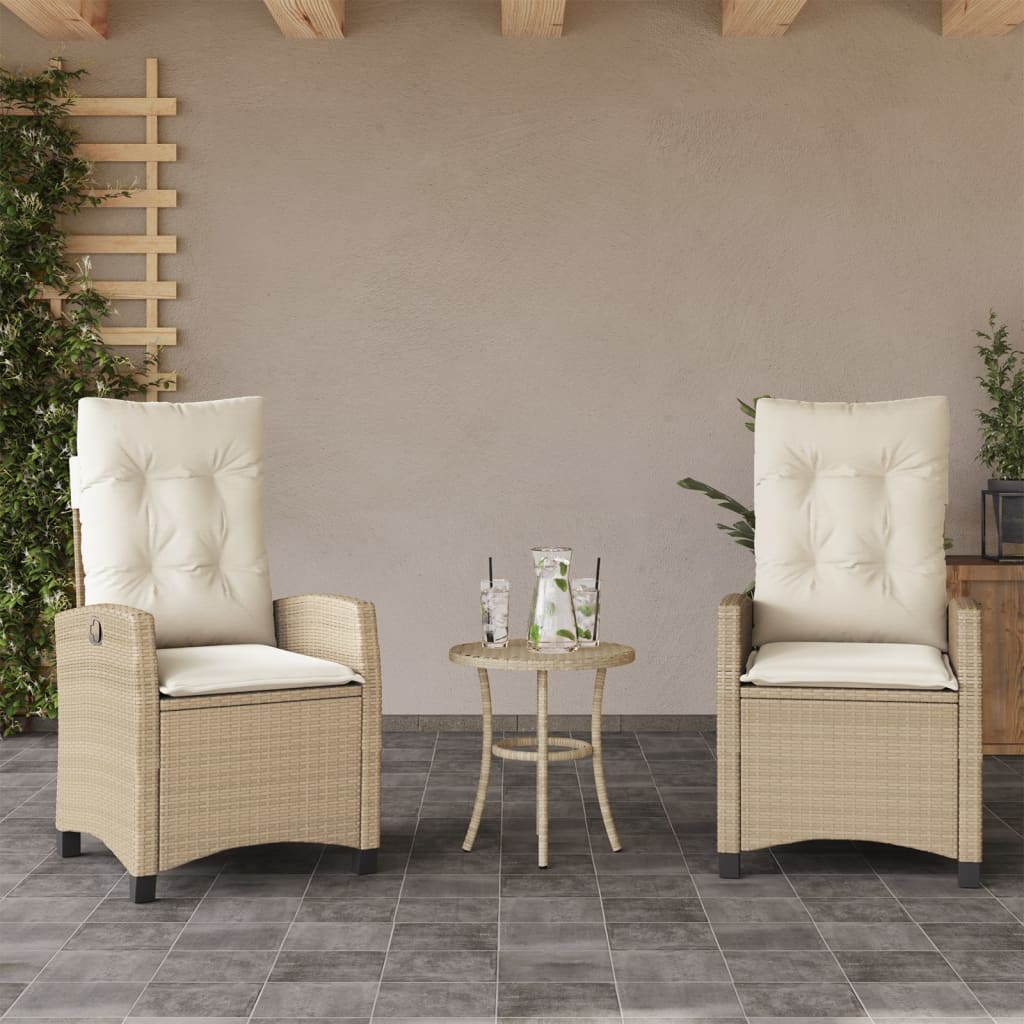 Set da Bistrò 3 pz con Cuscini Beige in Polyrattan