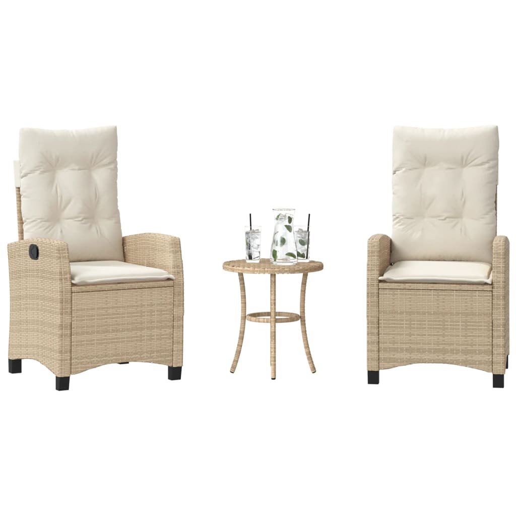 Set da Bistrò 3 pz con Cuscini Beige in Polyrattan