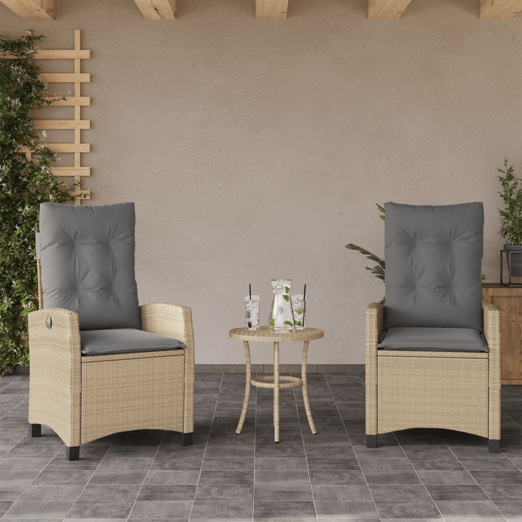 Set da Bistrò 3 pz con Cuscini Beige Misto in Polyrattan