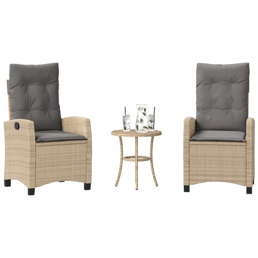 Set da Bistrò 3 pz con Cuscini Beige Misto in Polyrattan