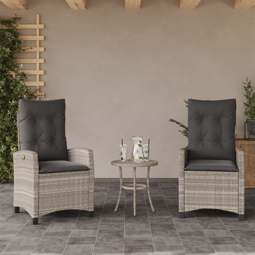 Set da Bistrò 3 pz con Cuscini Grigio Chiaro in Polyrattan