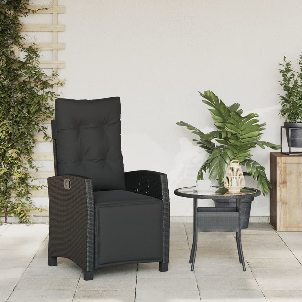 Sedia Reclinabile da Giardino con Poggiapiedi Nera Polyrattan | homemem39