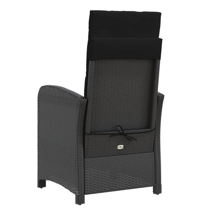 Sedia Reclinabile da Giardino con Poggiapiedi Nera Polyrattan | homemem39