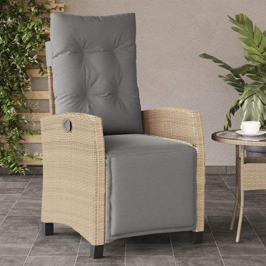 Sedia Reclinabile Giardino e Poggiapiedi Beige Misto Polyrattan - homemem39