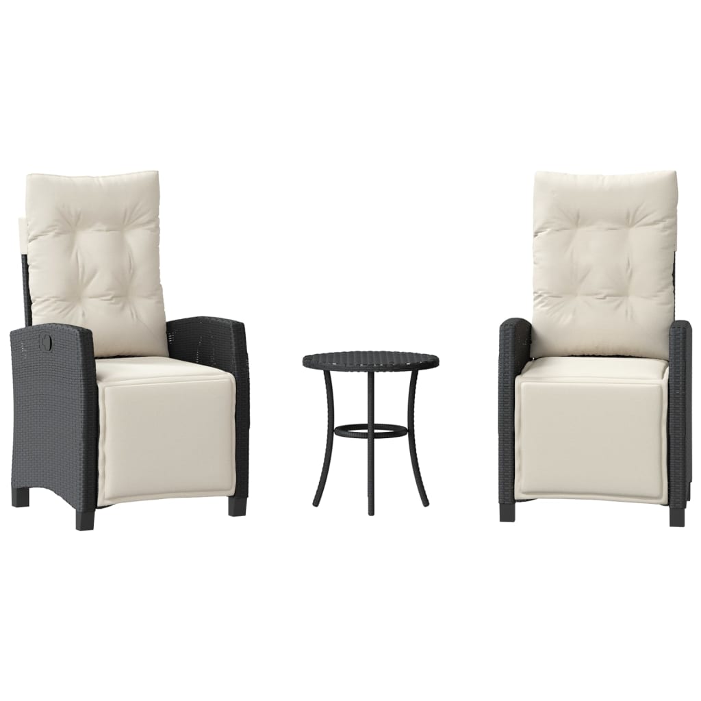 Set da Bistrò 3 pz con Cuscini Nero in Polyrattan