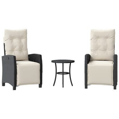 Set da Bistrò 3 pz con Cuscini Nero in Polyrattan