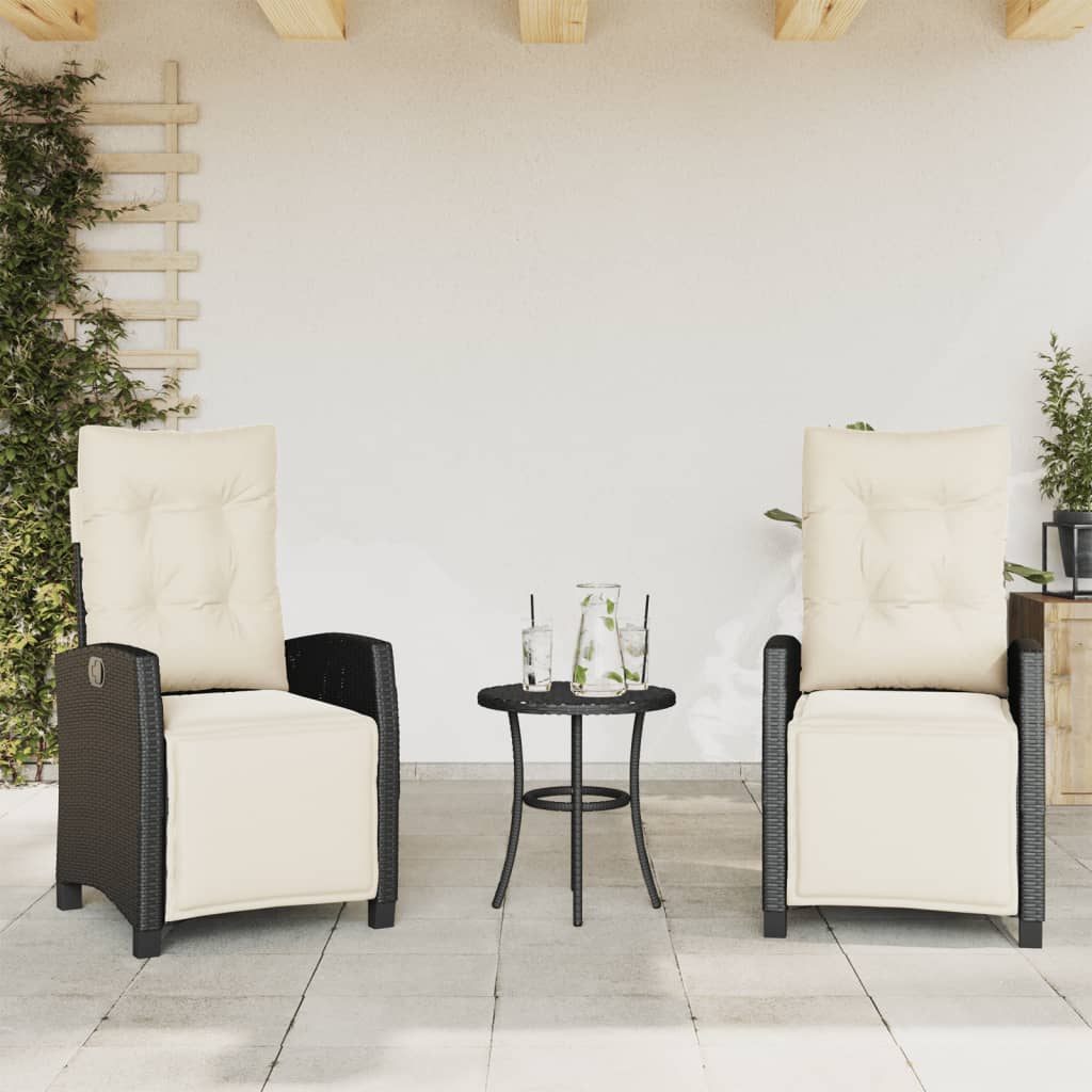 Set da Bistrò 3 pz con Cuscini Nero in Polyrattan