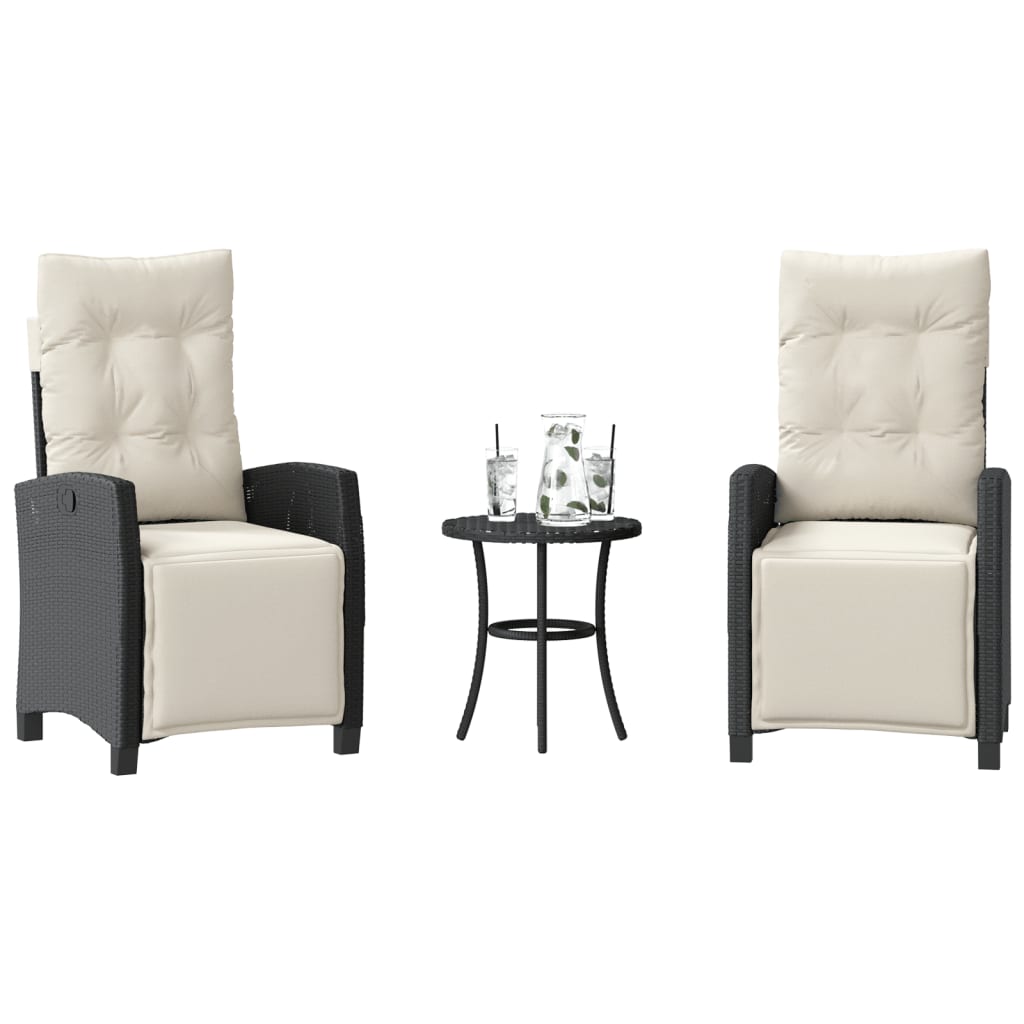 Set da Bistrò 3 pz con Cuscini Nero in Polyrattan