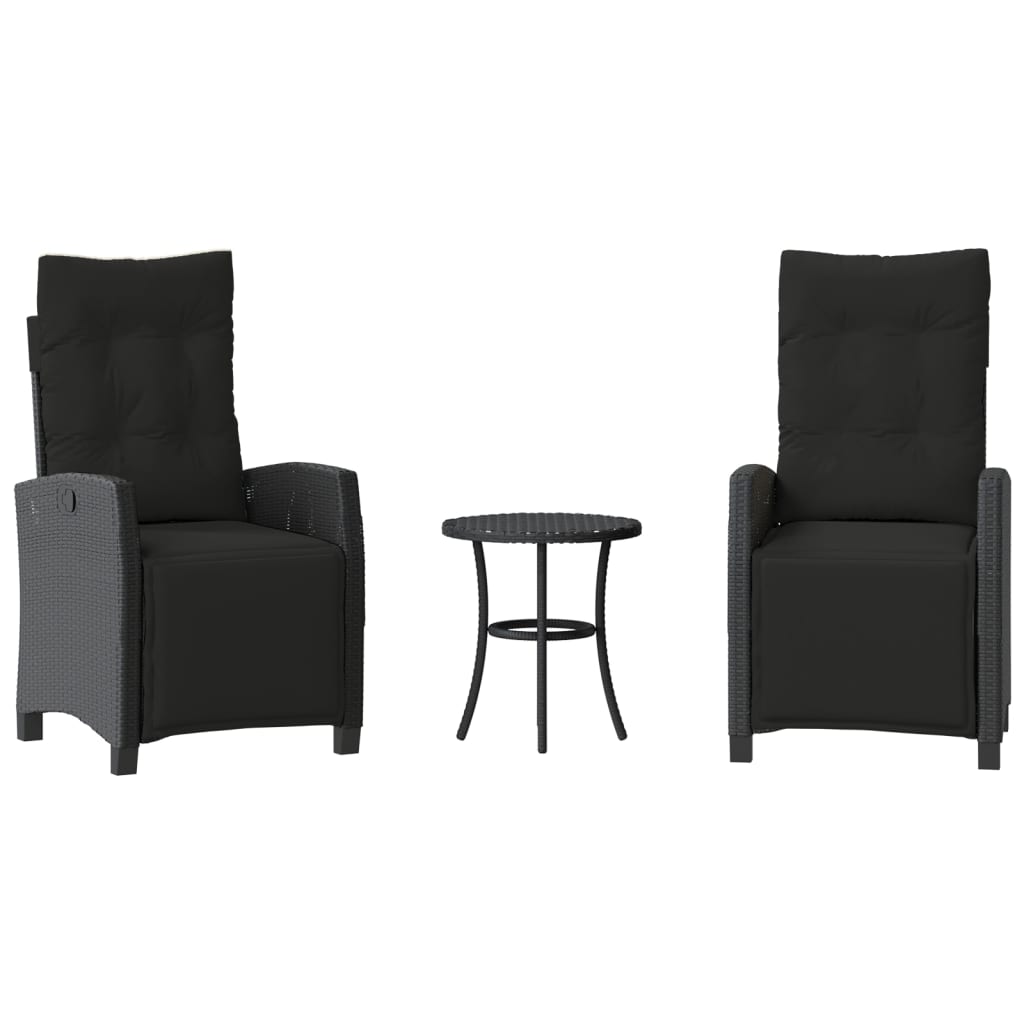 Set da Bistrò 3 pz con Cuscini Nero in Polyrattan
