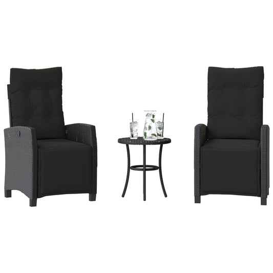 Set da Bistrò 3 pz con Cuscini Nero in Polyrattan