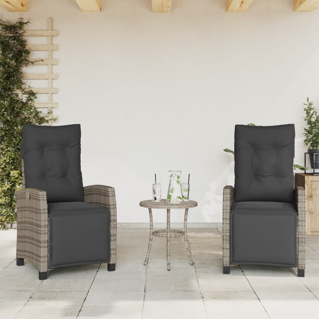 Set da Bistrò 3 pz con Cuscini Grigio in Polyrattan