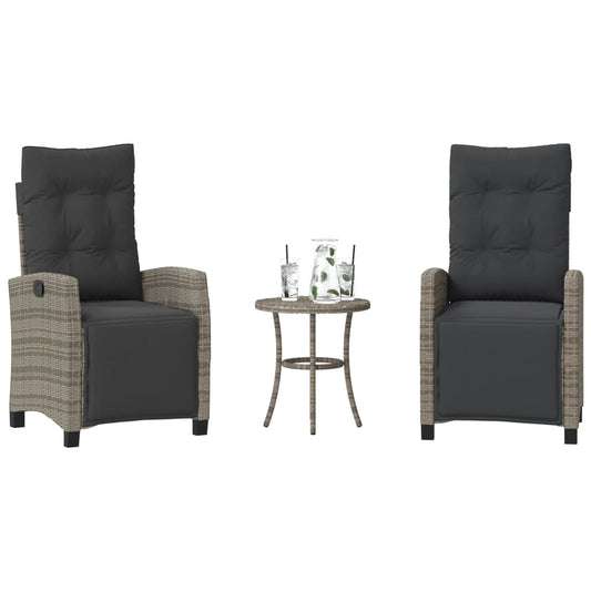 Set da Bistrò 3 pz con Cuscini Grigio in Polyrattan