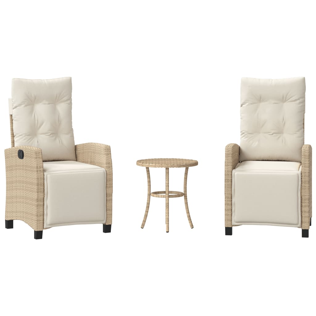 Set da Bistrò 3 pz con Cuscini Beige in Polyrattan