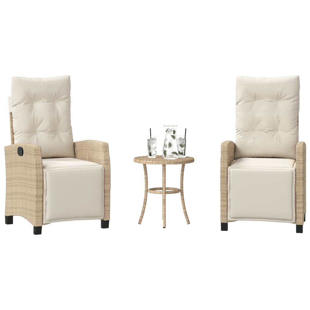 Set da Bistrò 3 pz con Cuscini Beige in Polyrattan