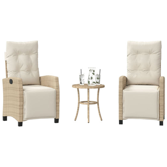 Set da Bistrò 3 pz con Cuscini Beige in Polyrattan