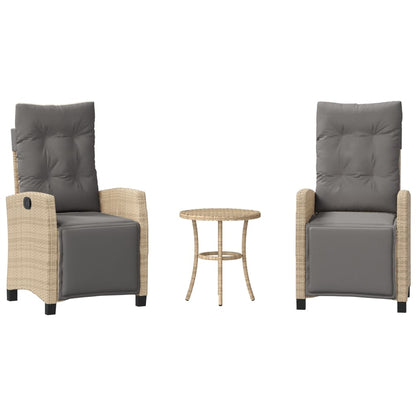 Set da Bistrò 3 pz con Cuscini Beige Misto in Polyrattan