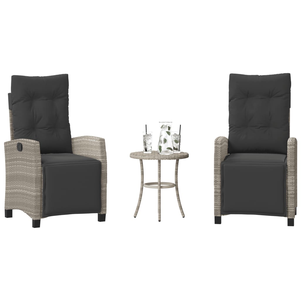 Set da Bistrò 3 pz con Cuscini Grigio Chiaro in Polyrattan