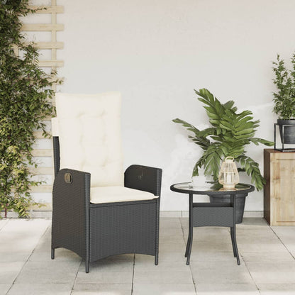 Liegender Gartenstuhl mit Kissen in Schwarz aus Polyrattan