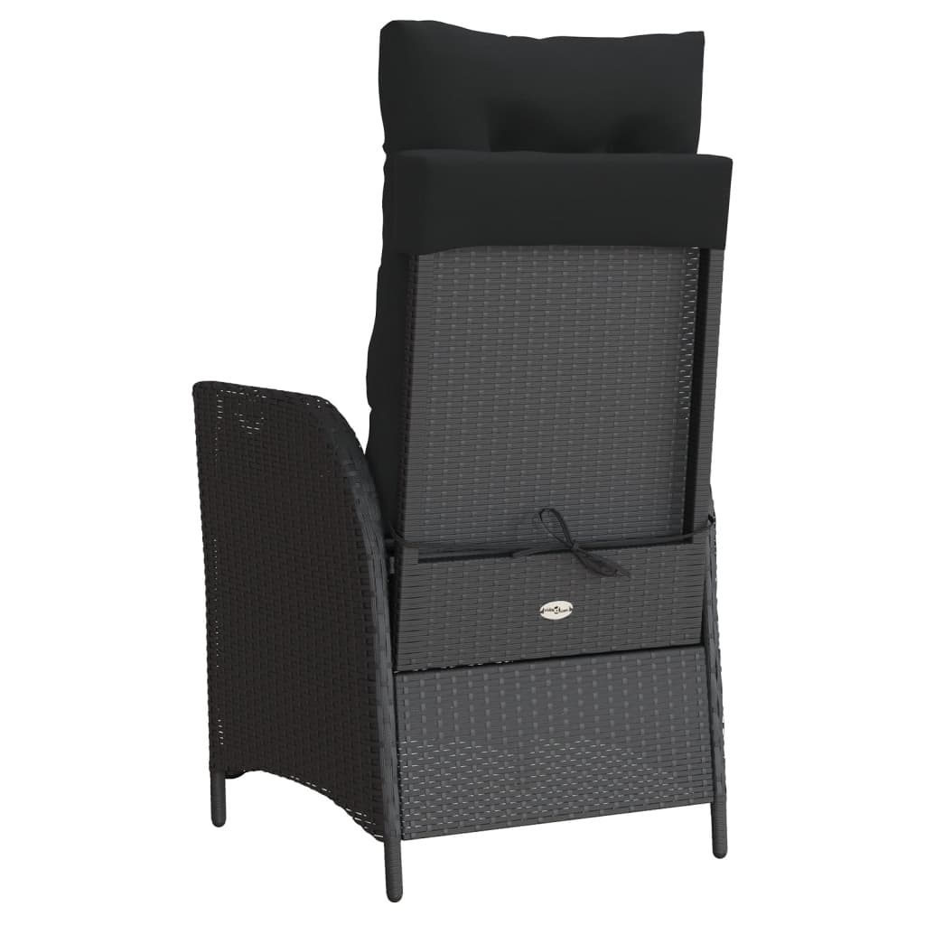 Sedia Reclinabile da Giardino con Cuscini Nera in Polyrattan - homemem39