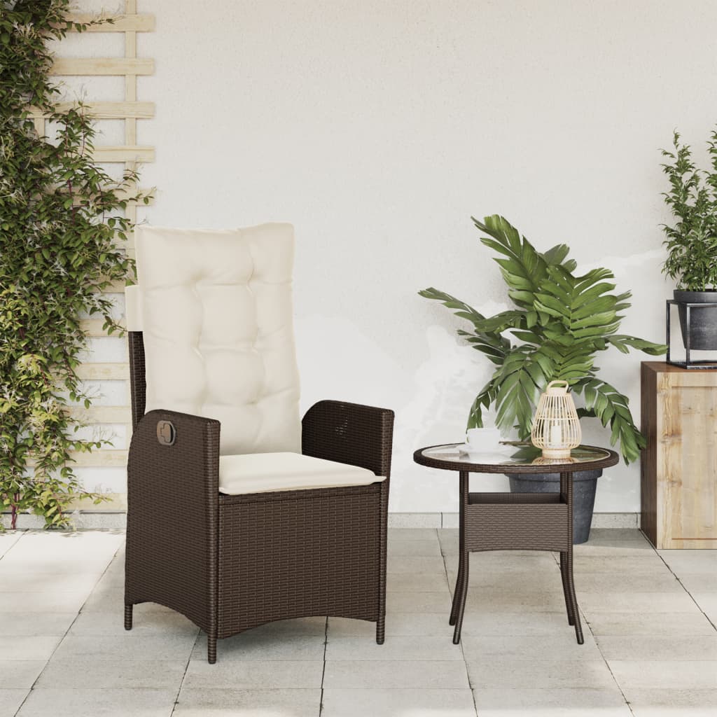 Sedia Reclinabile da Giardino con Cuscini Marrone in Polyrattan - homemem39