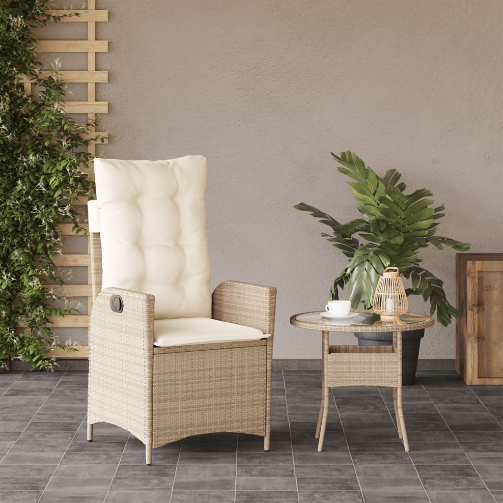 Sedia Reclinabile da Giardino con Cuscini Beige in Polyrattan