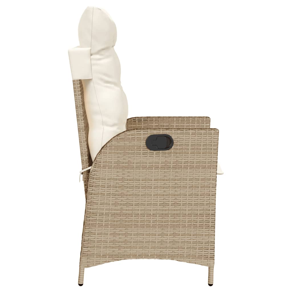 Sedia Reclinabile da Giardino con Cuscini Beige in Polyrattan