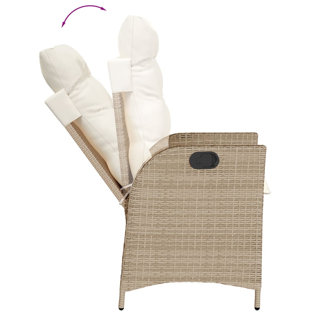 Sedia Reclinabile da Giardino con Cuscini Beige in Polyrattan