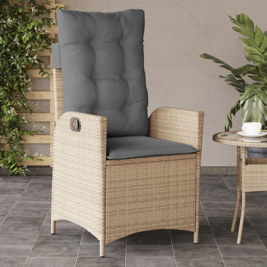 Sedia Reclinabile Giardino con Cuscini Beige Misto Polyrattan