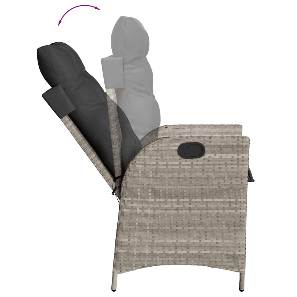 Sedia Reclinabile Giardino con Cuscini Grigio Chiaro Polyrattan - homemem39