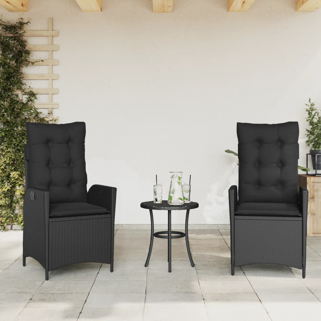 Sedie Reclinabili da Giardino 2 pz con Cuscini Nero Polyrattan